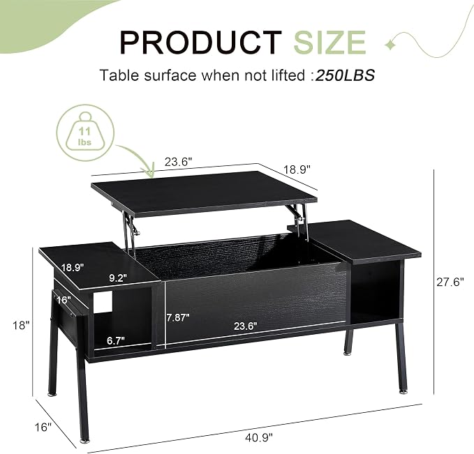 VECELO Wood Lift Top Coffee Table - Image 2