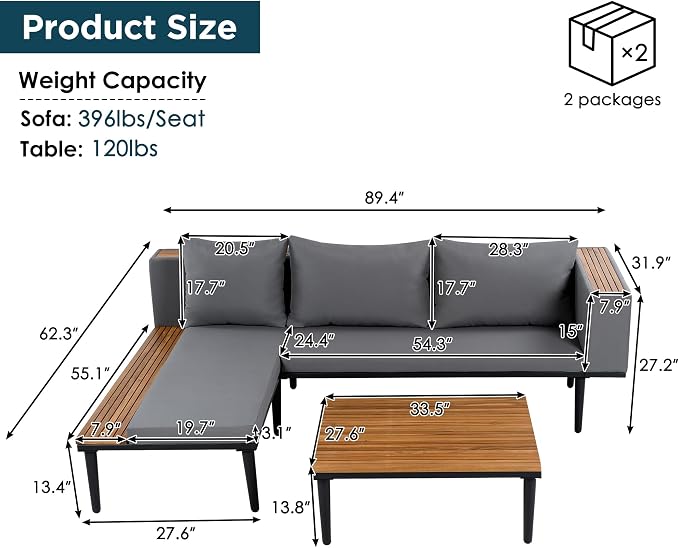 VilroCaz Luxury Outdoor Patio Furniture Set, L-Shaped Acacia Wood Sectional Sofa - Image 4