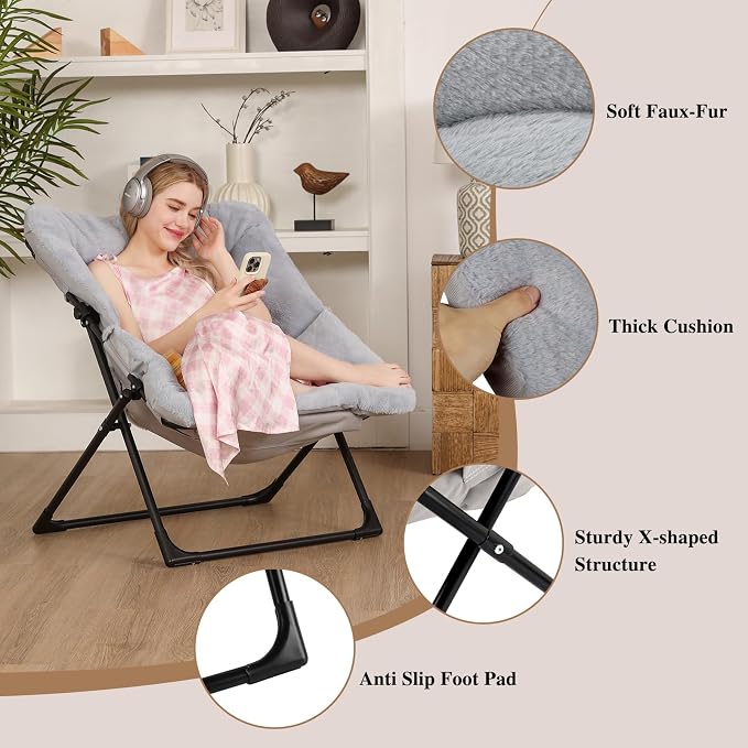 Comfy Saucer Chair for Adults, Soft Faux Fur Bedroom Chair, Accent Dorm Chairs - Image 5