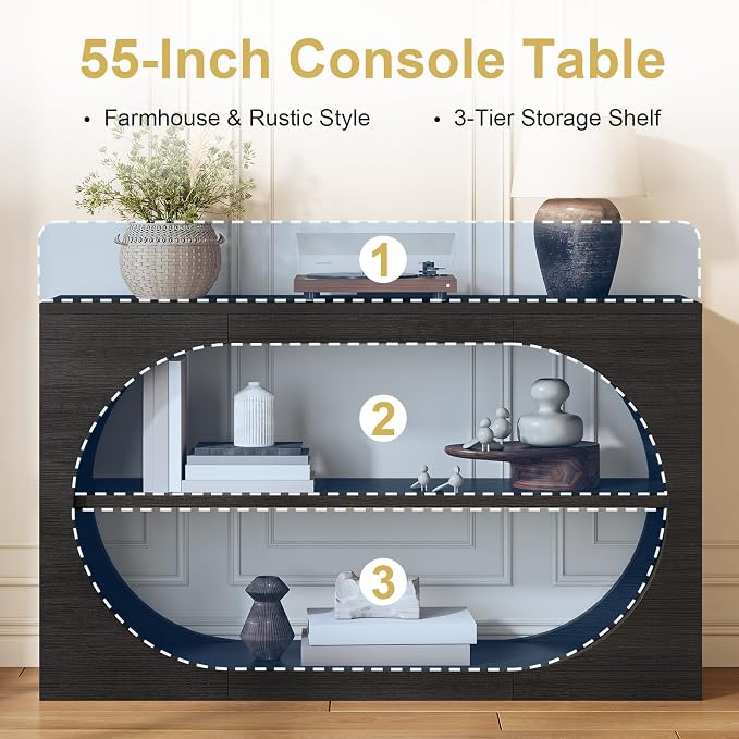 55-Inch Entryway Table with Storage, 3-Tier Console Tables, Behind Couch Table - Image 5