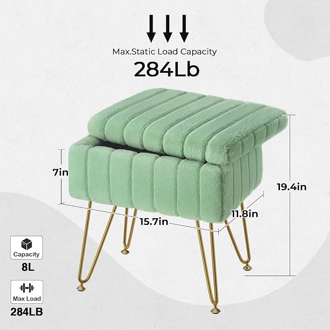 Greenstell Vanity Stool Chair Faux Fur - Image 3