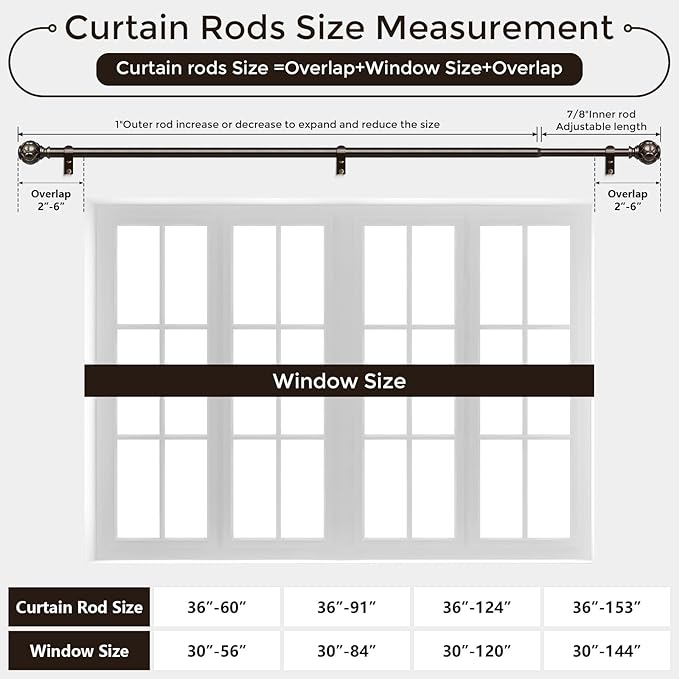 2 Pack Bronze Curtain Rod, Heavy Duty 1 Inch Decorative Curtain Rods - Image 6