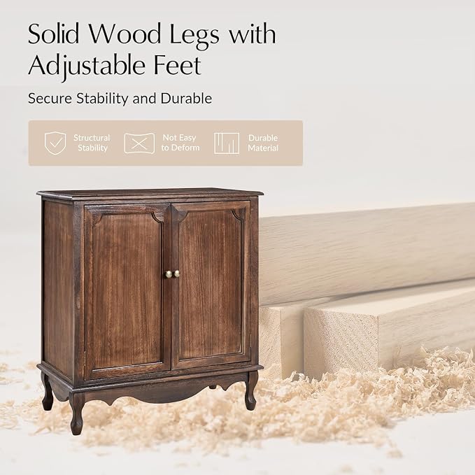 Solid Wood Sideboard with Adjustable Feet, 2 Shelves Storage Accent Cabinet - Image 6