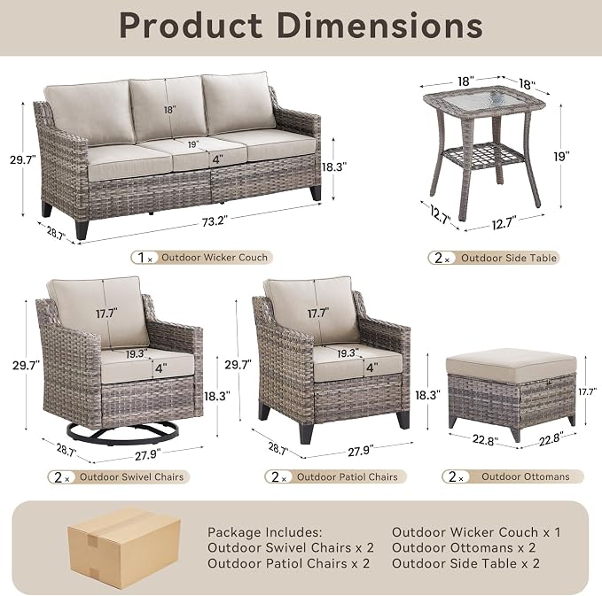 9 Piece Patio Furniture Set-All Weather Outdoor Conversation Sets Sectional Sofa - Image 8