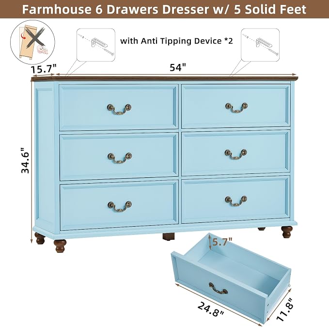 Joaxswe Farmhouse 6 Drawers Dresser - Image 2