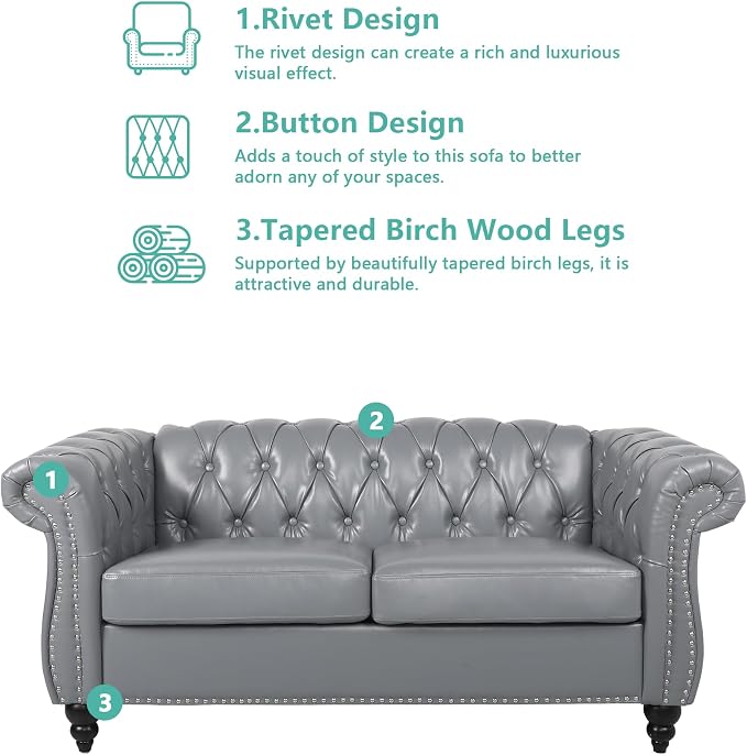QHITTY 2 Piece Living Room Set, Sectional Chesterfield Sofa Chair Contemporary - Image 3