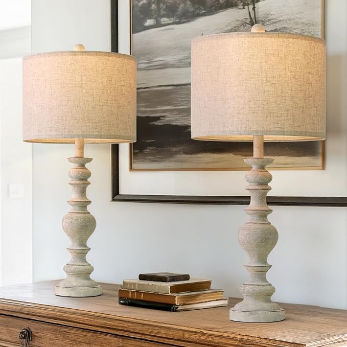BOBOMOMO 27" Antique Gray Table Lamps Set of 2, Large Farmhouse Resin Lamps - Image 6