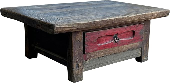 Chinese Vintage Rustic Wood Brown Drawer Low Kang Table Display Stand AJK241 - Image 4
