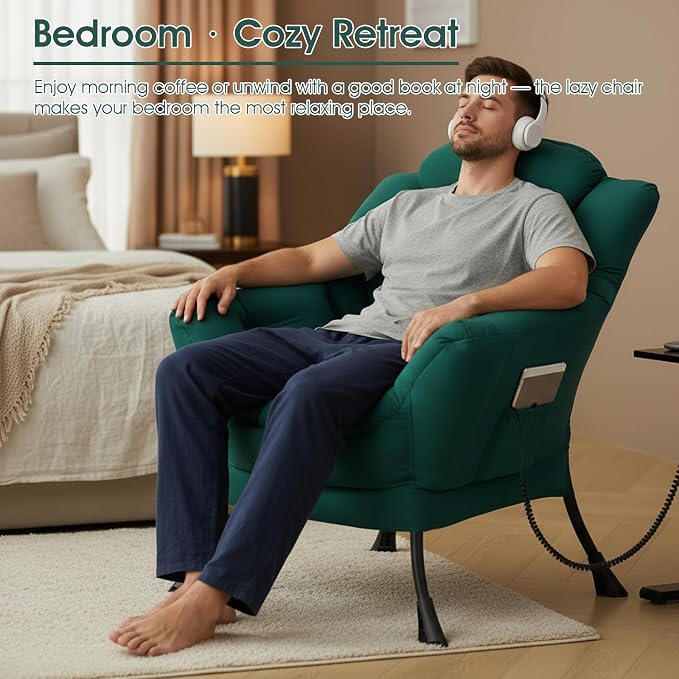 Lazy Chair for Living Room, Large Dark Green Accent Chair - Image 4