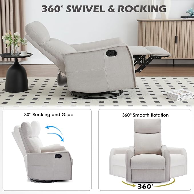 Trustyue Swivel Rocker Recliner Chair, 360° Swivel Recliner - Image 9