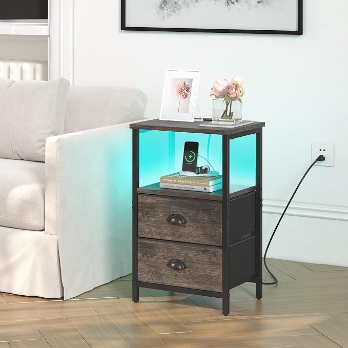 sthmec Nightstand with Charging Station, LED Night Stand Set of 2, Bedside - Image 2