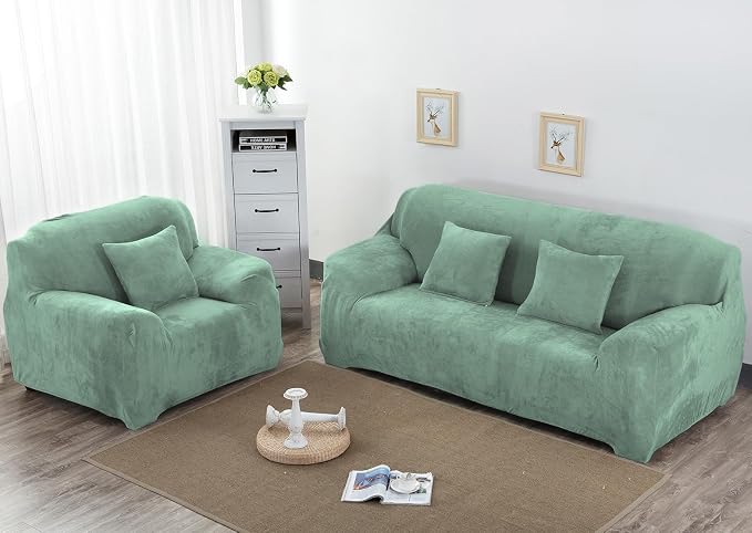 vctops 1-Piece Velvet Plush Stretch Sofa Slipcover - Image 2