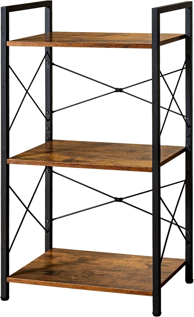 HCHQHS Small Bookshelf, Adjustable 3-Tier Industrial Bookcase, Rustic Open Book by HCHQHS
