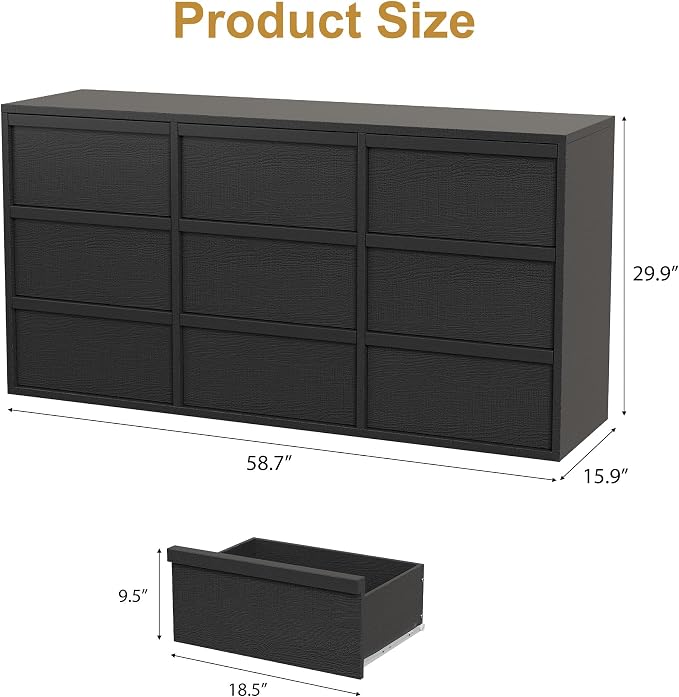 Garvee 9 Dresser for Bedroom, 58.7" Wide Dresser, Freestanding Horizontal Drawer - Image 2
