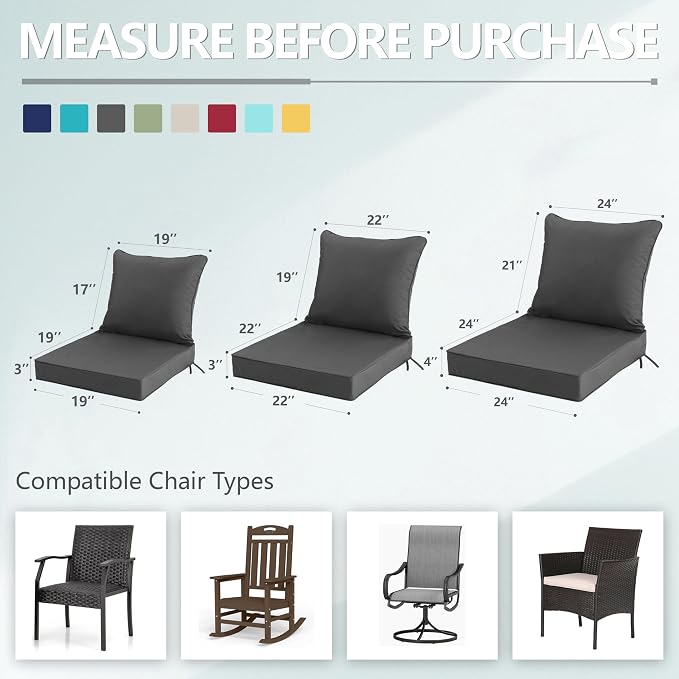19x19 Inch Patio Chair Cushions Set of 2, Outdoor Furniture Cushions - Image 7