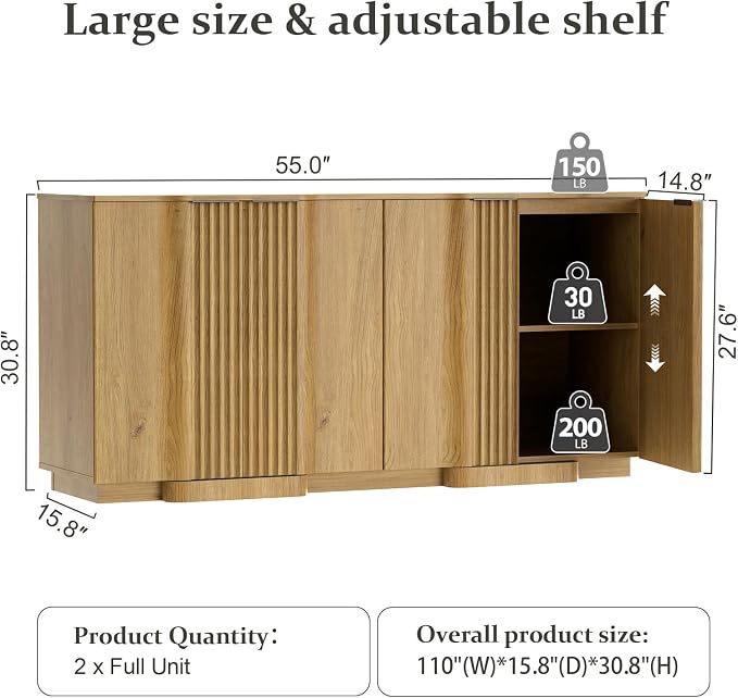 Brafab Buffet Cabinet, Wood Fluted Credenza - Image 2