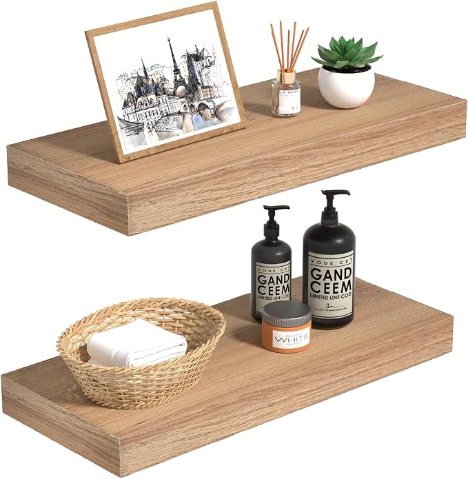Oak Floating Shelves Wood for Wall 15.7in Wall Mounted Display Ledge Shelves by INHABITUNION