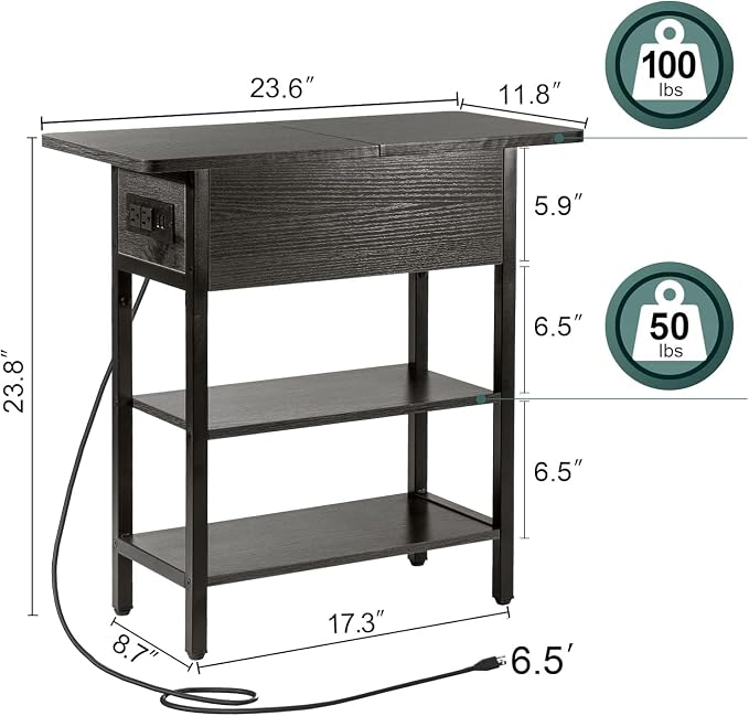 Yoobure End Table with Charging Station, Flip Top Side Table with USB Ports and - Image 3