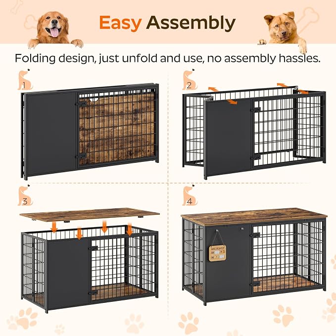 YATINEY Foldable Dog Crate Furniture, 47.2" Dog Crate - Image 2
