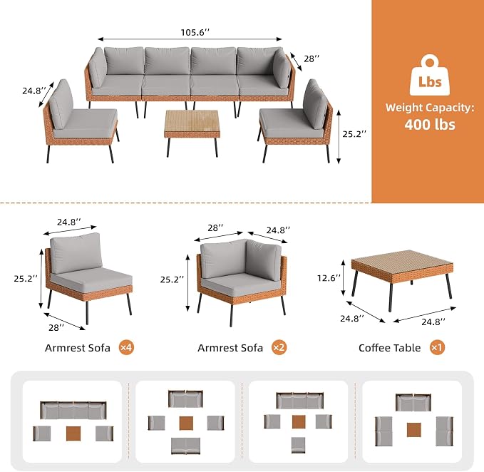 Aoxun 7-Piece Patio Furniture Set, Wicker Outdoor Furniture - Image 7