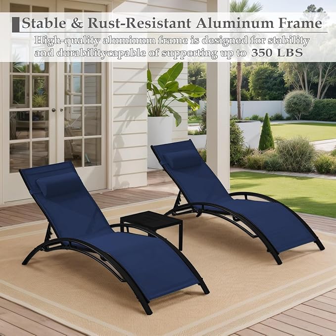 EROMMY Outdoor Chaise Lounge Set of 3, Reclining Patio Chairs - Image 6