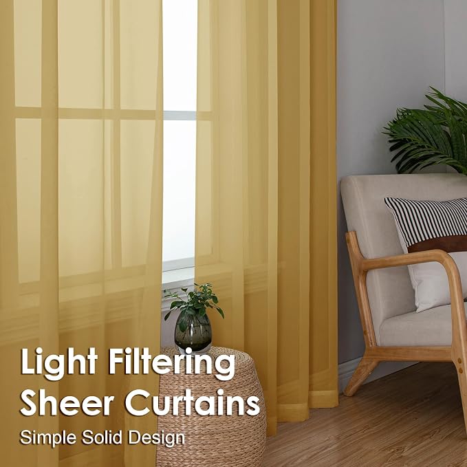 OVZME Gold Sheer Curtains 72 Inches Long 2 Panels - Image 6