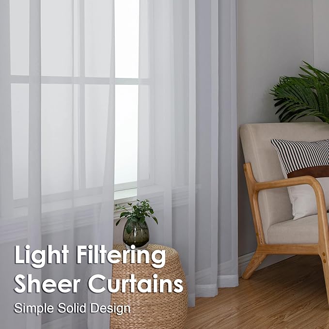 OVZME Light Grey Sheer Curtains 96 Inches Long 2 Panels - Image 6