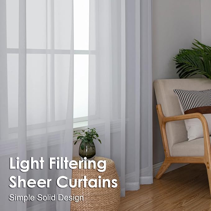 OVZME Light Grey Sheer Curtains 90 Inches Long 2 Panels - Image 6