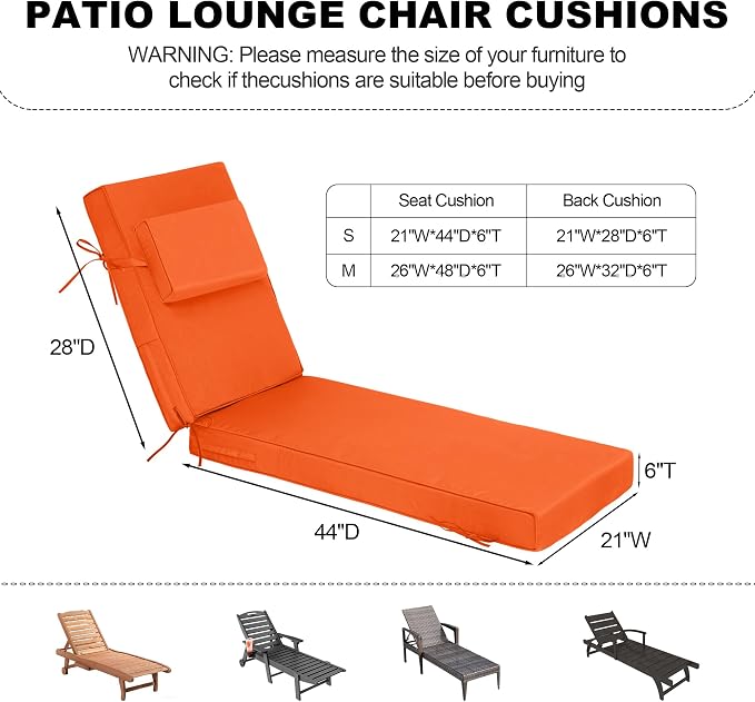 Chaise Lounge Cushions Outdoor 72x21x6 Inch, Fade Resistant 6'' Thicken Outdoor - Image 3