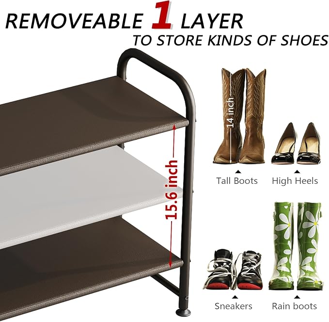 INGIORDAR Shoe Rack 3 Tier Long Storage Organizer Wide Metal Shoe Shelf - Image 5