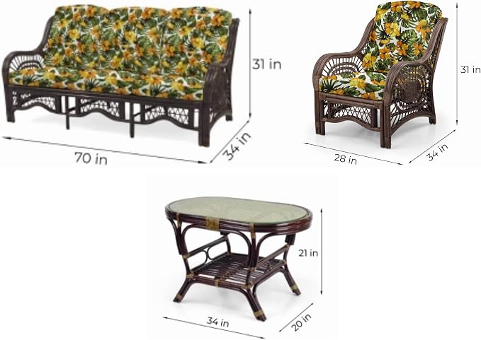 Malibu Lounge Set of 4: 2 Natural Rattan Wicker Chairs, Three-Seater Sofa - Image 3