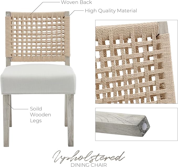 LZAREAL Farmhouse Dining Chairs Set of 6 Linen Fabric Upholstered Accent Side - Image 5