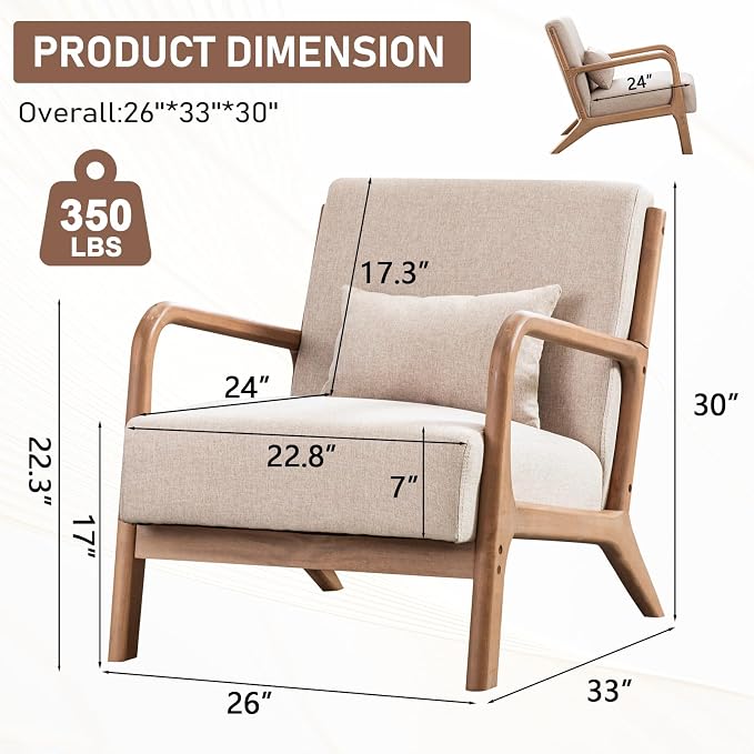 ANJ Mid Century Modern Accent Chairs Set of 2, Single Fabric Lounge Reading - Image 2
