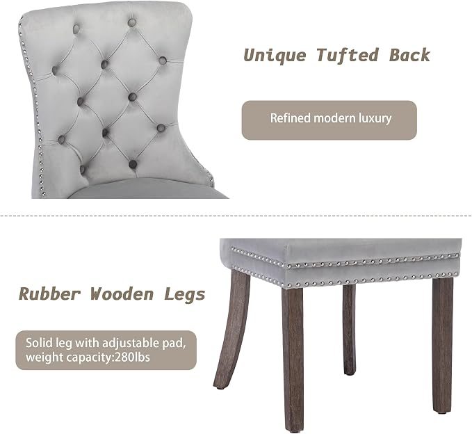 KCC Velvet Dining Chairs Set of 4, Upholstered High-end Tufted Dining Room Chair - Image 7