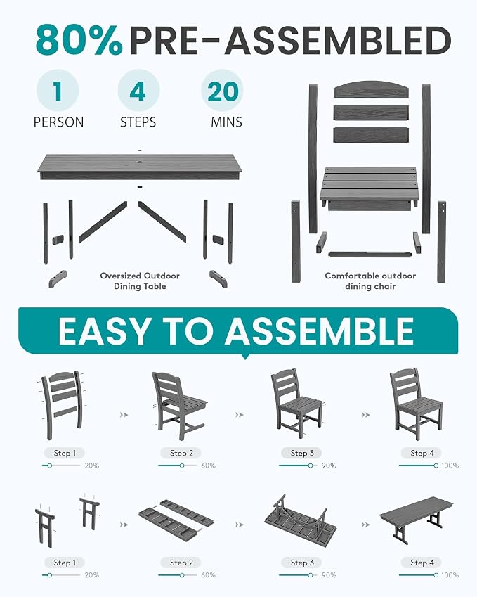 SERWALL Outdoor Armless Dining Chairs Set of 2, All-Weather HDPE Patio Chair - Image 8
