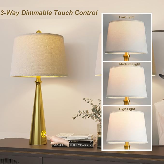 Oneach 25.75" 3-Way Dimmable Touch Control Modern USB Table Lamp Set of 2 - Image 5
