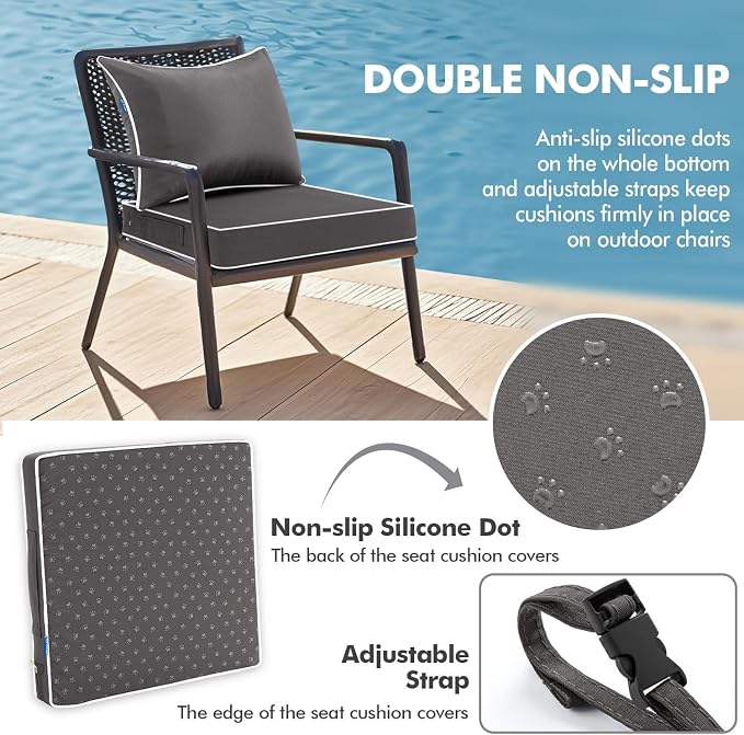 MIULEE Dark Grey Outdoor Seat Cushion 22x22 Inch Waterproof & 3 Year Fade - Image 4