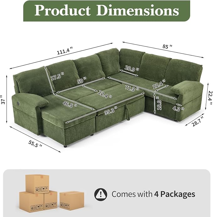 VINGLI Convertible Sofa Bed Couches - Image 2