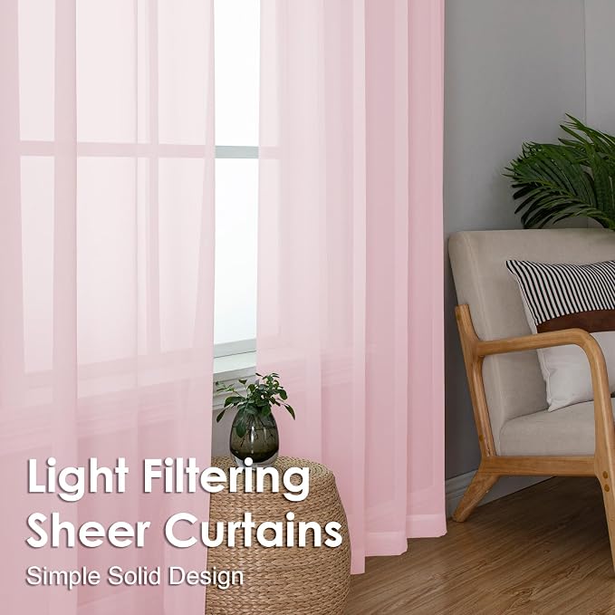 OVZME Blush Pink Sheer Curtains 90 Inches Long 2 Panels - Image 6