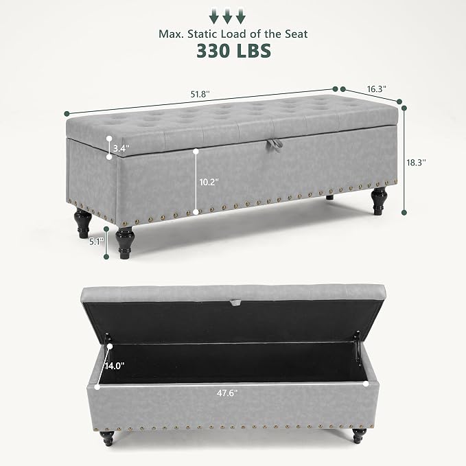 Mangodan 50" Storage Ottoman Bench, Tufted Ottoman - Image 2