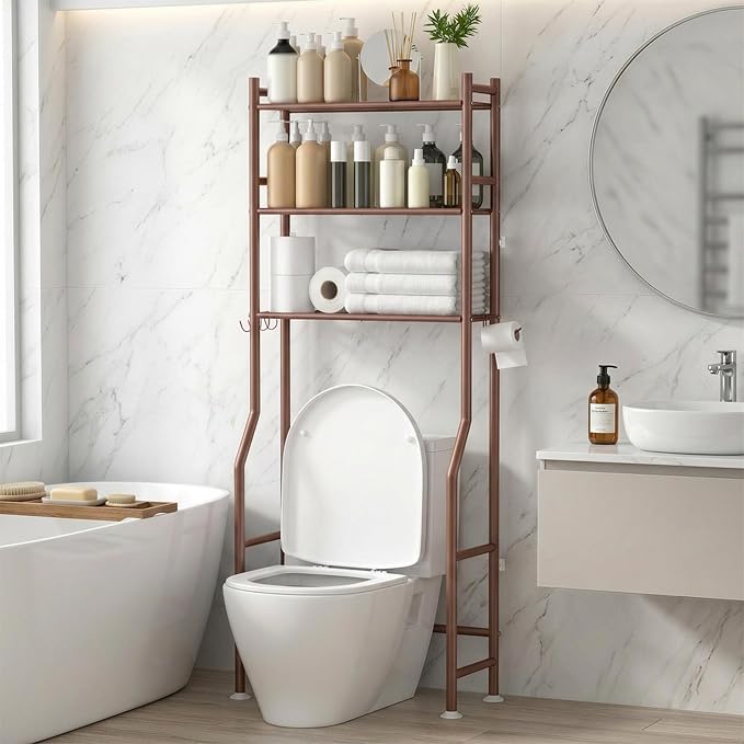 GloTika 3-Tier Over Toilet Storage - 150lb Total Capacity Metal Bathroom by QualityHomewareTimlessComfort