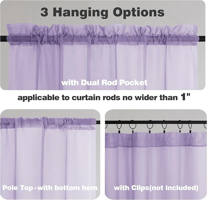 Chyhomenyc Lilac Sheer Curtains 78 Inches Long 2 Panels Set - Image 3