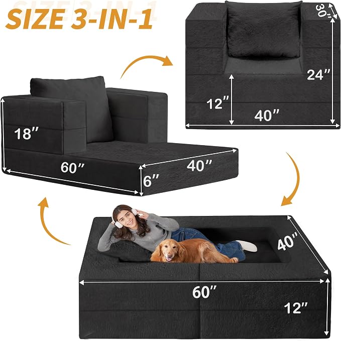 Futon Sofa Bed with Pillow, 3-in-1 Sleeper Sofa Bed with Removable Cover - Image 3