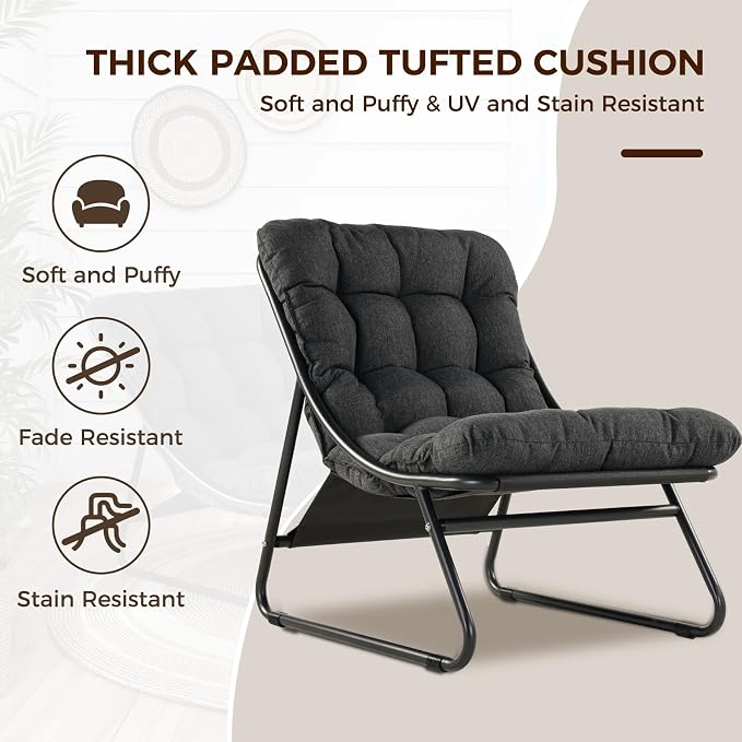 Grand patio Outdoor Chair with Ottoman, Comfy Lounge Chair with Puffy Cushion - Image 4
