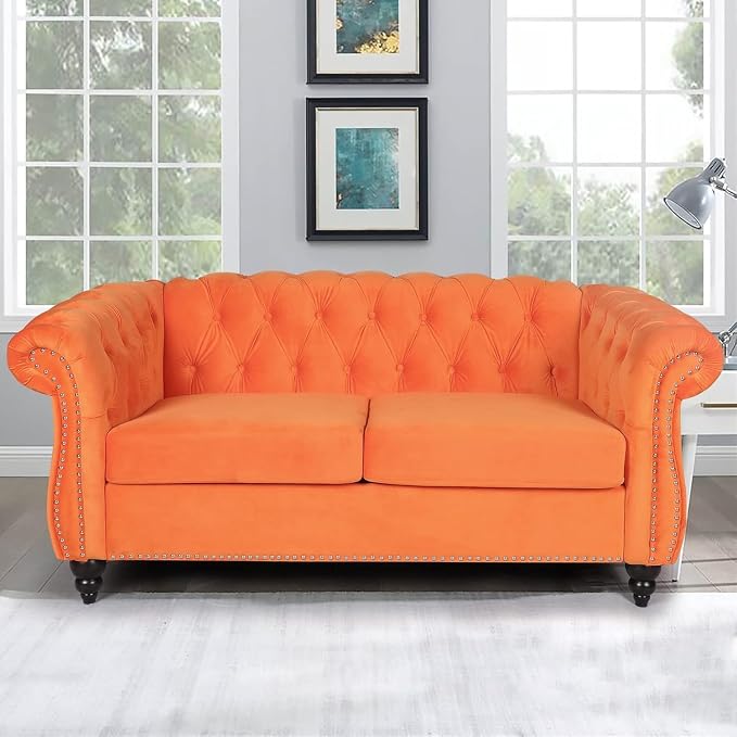 Mid-Century 2 Seater Sofa, Velvet Loveseat by YUCHIATHSoulFurniture