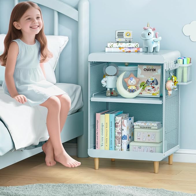 SYKIARIOL Kids Nightstand for Girls, Metal Bedside Table - Image 2
