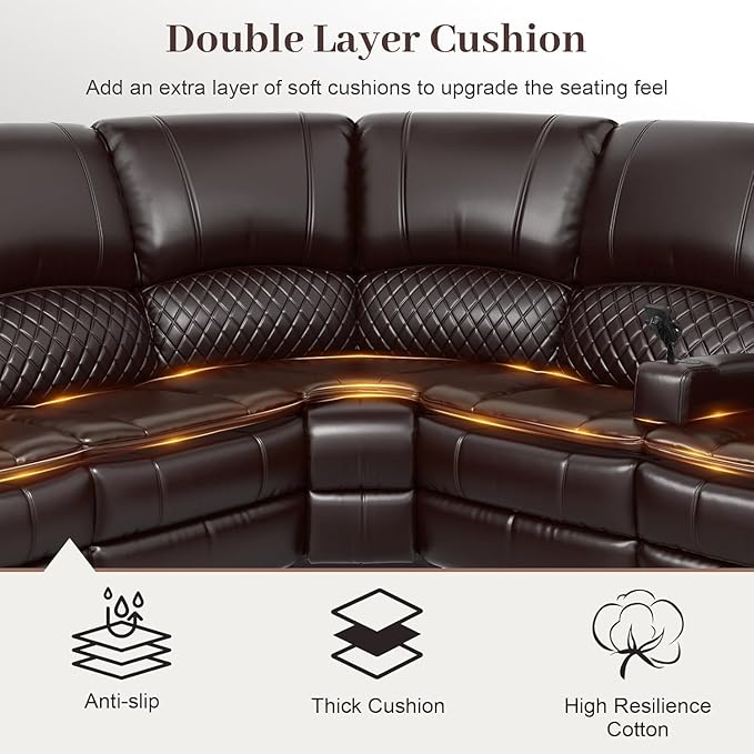 Yolsali Manual Reclining Sectional Sofa Set, 4 Seats Soft Leather Recliner - Image 5