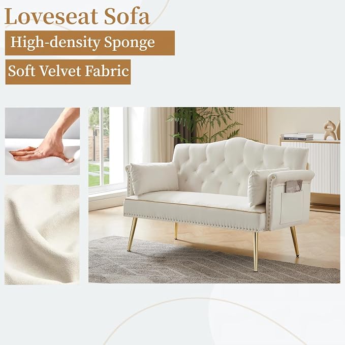 oaaktu Small Velvet Loveseat Sofa - Image 4