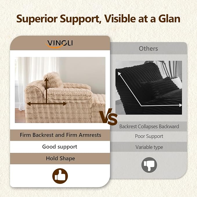 VINGLI Boneless Chaise Lounge Chair Indoor, 55.5" Deep Seat Sleeper Sofa Bed - Image 5