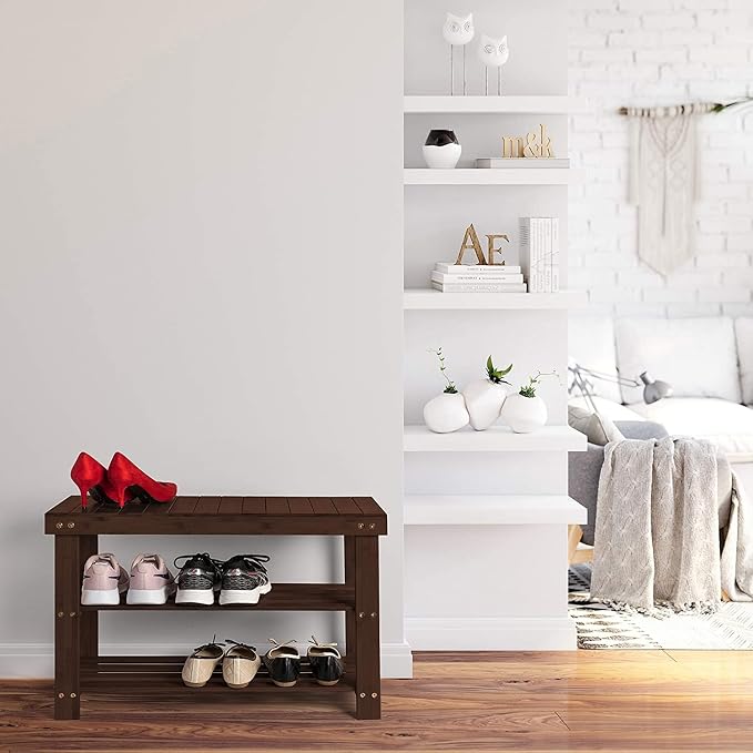 Homemaid Living Bamboo 3 Tier Shoe Rack Bench, Premium Shoe Organizer or - Image 2